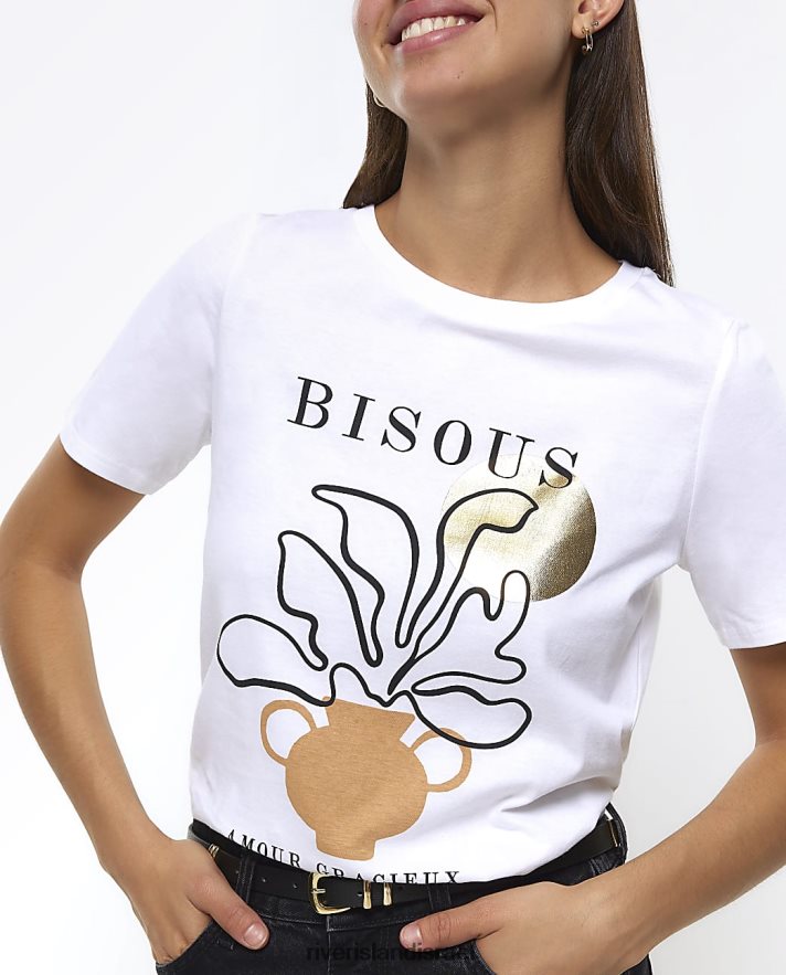 לבוש River Island חולצה גרפית לבן נשים BDZ4084344