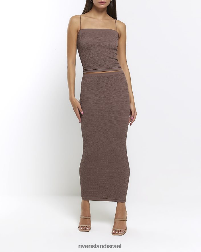 לבוש River Island חצאית מידי ללא תפרים חום נשים BDZ4084350