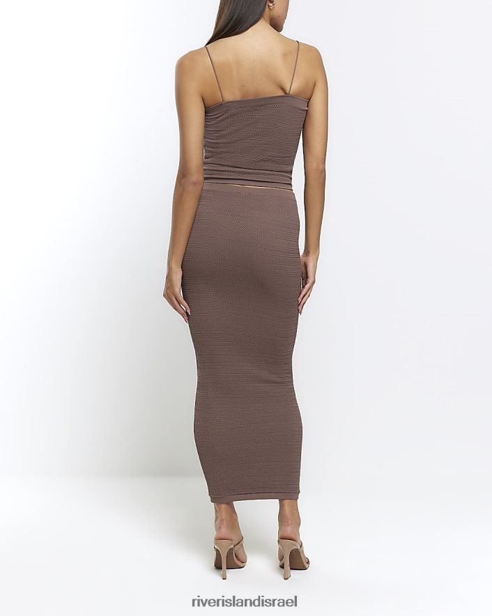 לבוש River Island חצאית מידי ללא תפרים חום נשים BDZ4084350