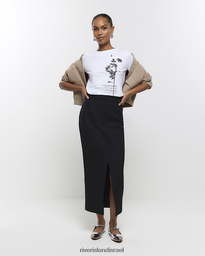 לבוש River Island חולצת טריקו גרפית פרחונית לבן נשים BDZ4084351