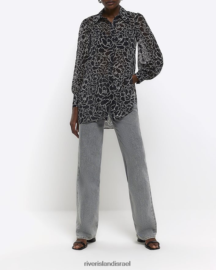 לבוש River Island חולצת קו ארוך פרחונית שָׁחוֹר נשים BDZ4084360