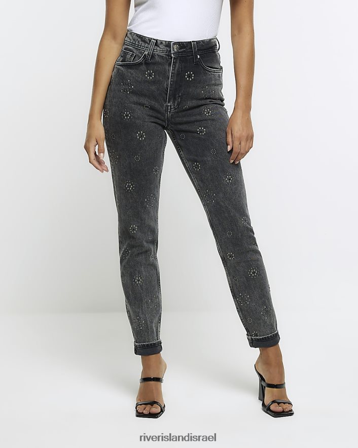 לבוש River Island ג'ינס משובץ משובץ שָׁחוֹר נשים BDZ4084363