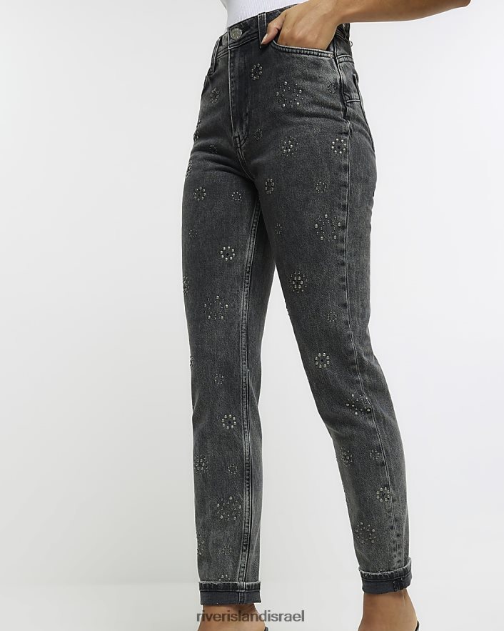 לבוש River Island ג'ינס משובץ משובץ שָׁחוֹר נשים BDZ4084363
