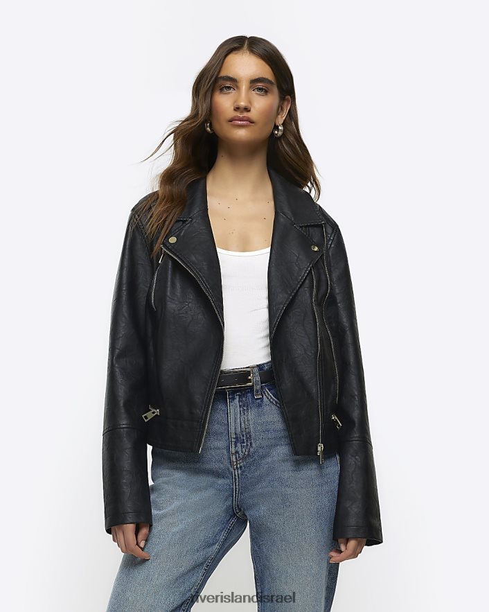 לבוש River Island מעיל אופנוענים עם רוכסן שָׁחוֹר נשים BDZ4084364