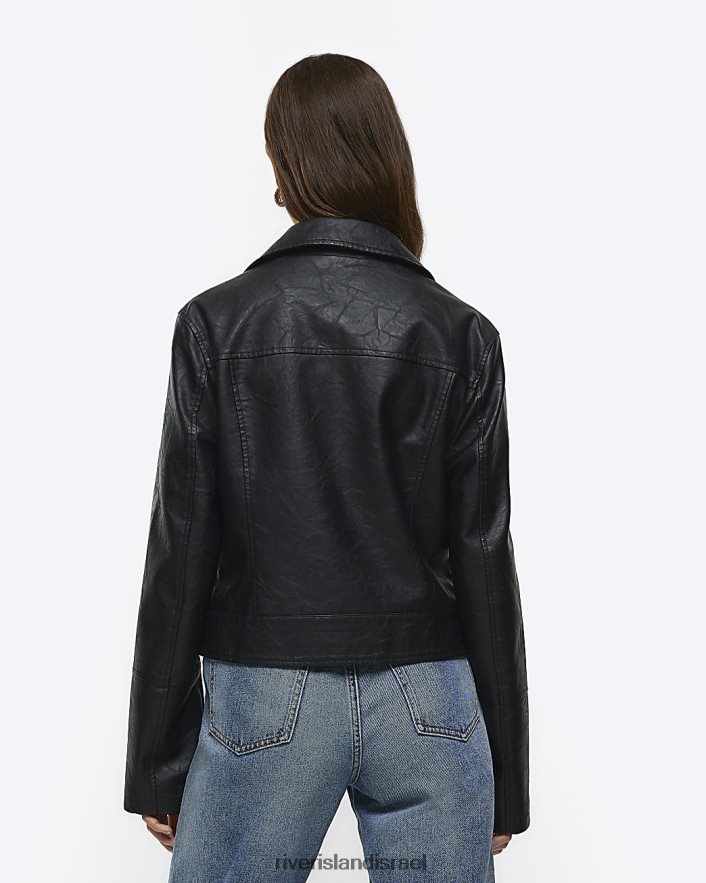 לבוש River Island מעיל אופנוענים עם רוכסן שָׁחוֹר נשים BDZ4084364
