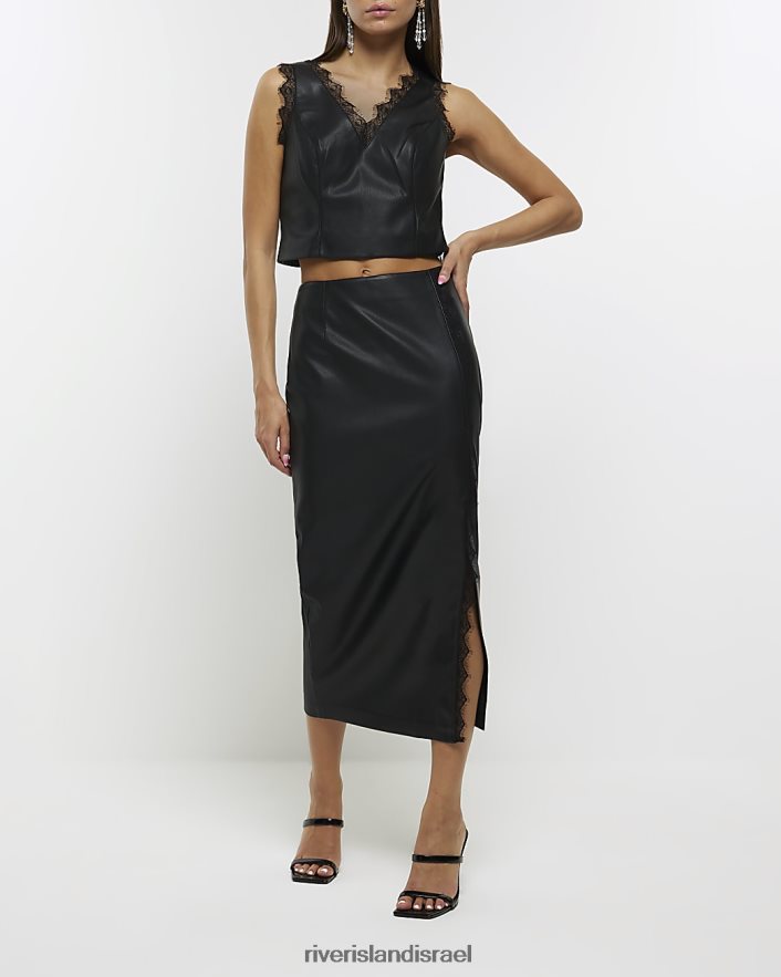 לבוש River Island טופ קמי עם עיטור תחרה מעור מלאכותי שָׁחוֹר נשים BDZ4084370