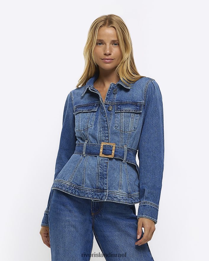 לבוש River Island ז'קט ג'ינס עם חגורה כְּחוֹל נשים BDZ4084372