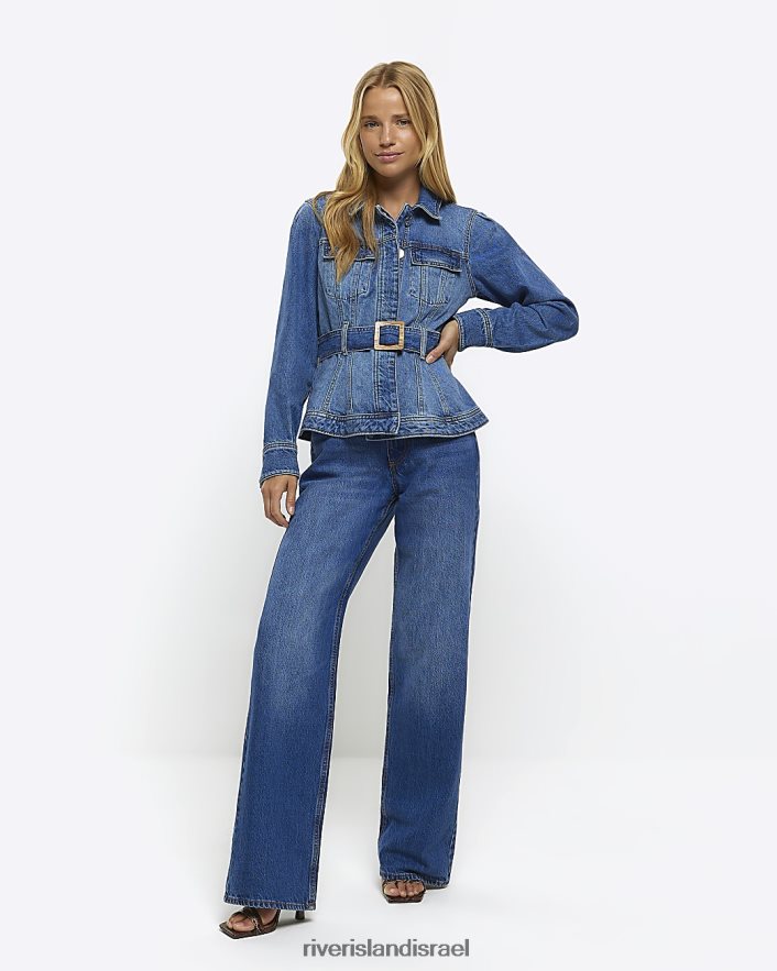 לבוש River Island ז'קט ג'ינס עם חגורה כְּחוֹל נשים BDZ4084372