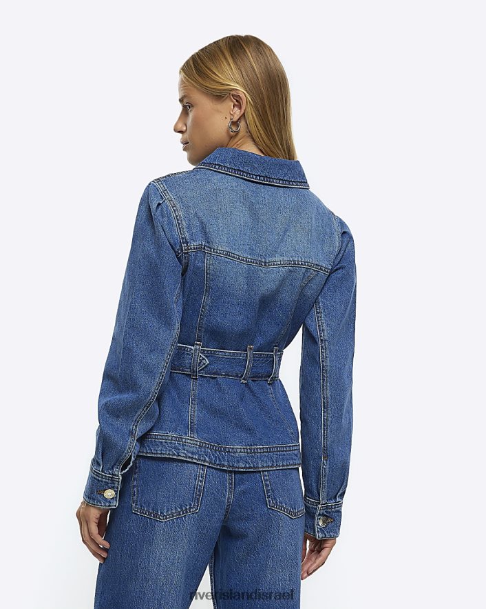 לבוש River Island ז'קט ג'ינס עם חגורה כְּחוֹל נשים BDZ4084372