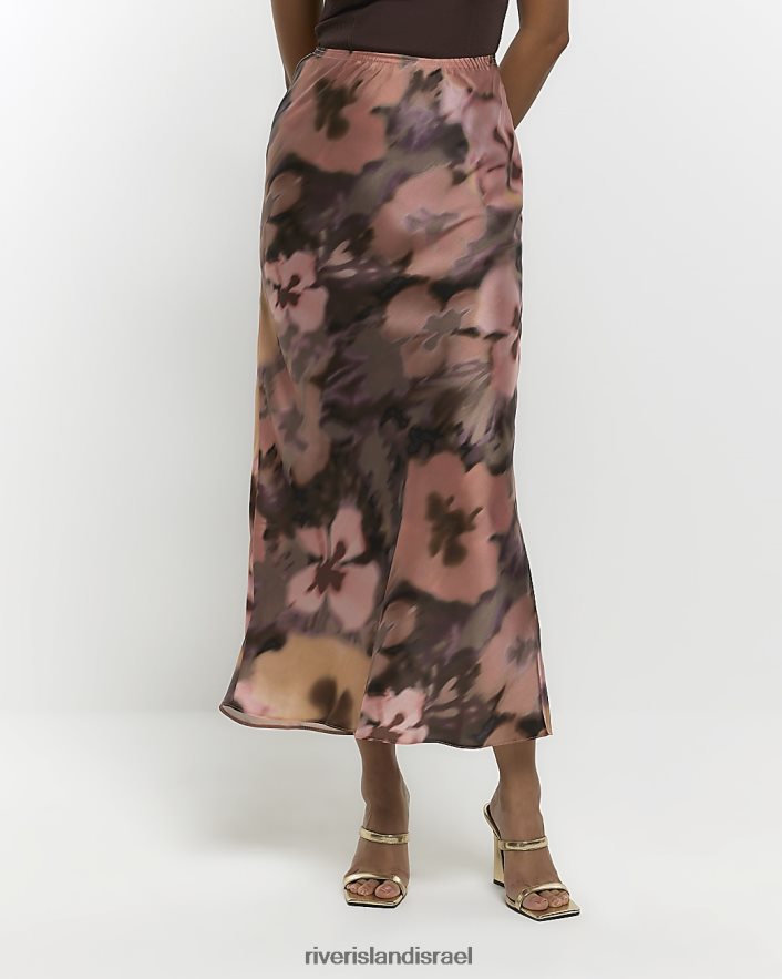 לבוש River Island חצאית מקסי סאטן פרחונית שָׁחוֹר נשים BDZ4084374
