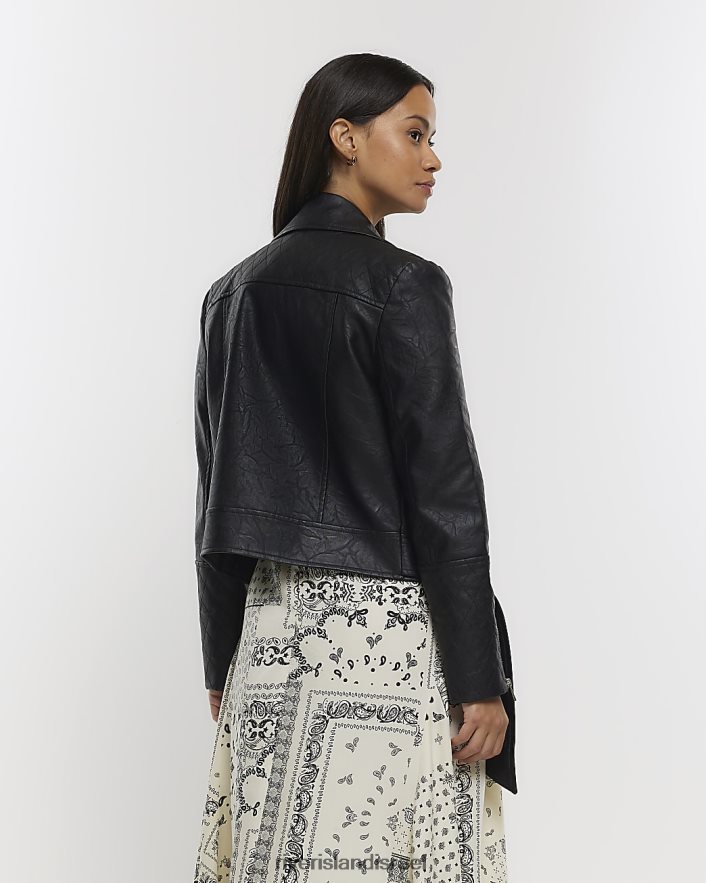 לבוש River Island מעיל אופנוענים חגורה שָׁחוֹר נשים BDZ4084385