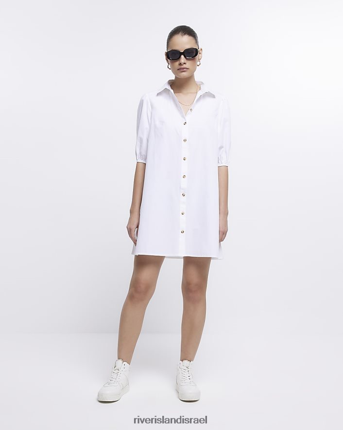 לבוש River Island שמלת מיני חולצה עם שרוולים קצרים לבן נשים BDZ408438