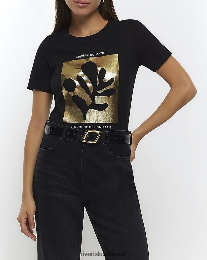 לבוש River Island חולצה גרפית שָׁחוֹר נשים BDZ4084391