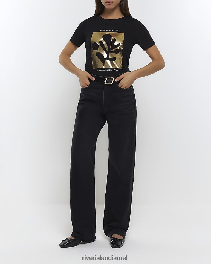 לבוש River Island חולצה גרפית שָׁחוֹר נשים BDZ4084391