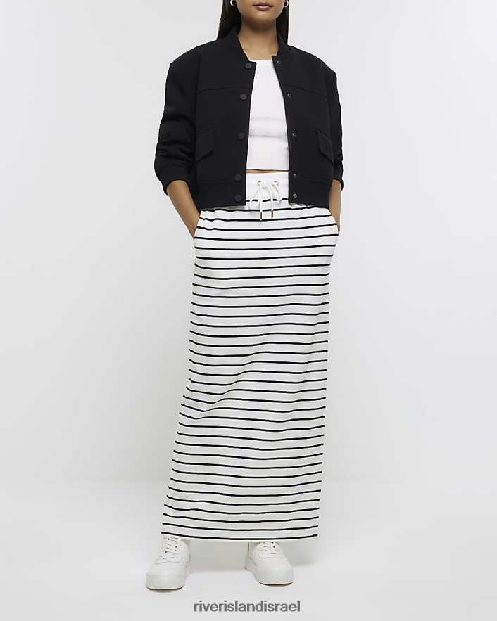 לבוש River Island חצאית מידי זיעה פסים קרם נשים BDZ4084397