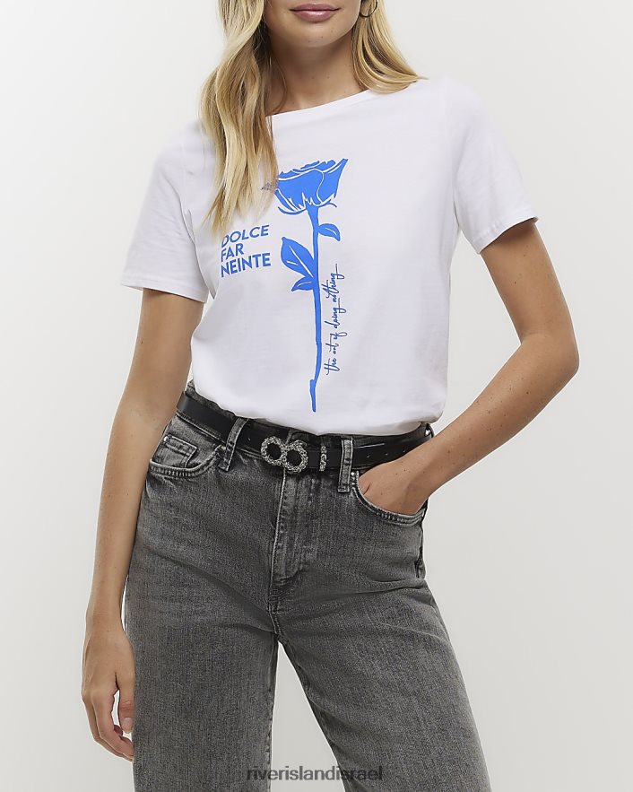 לבוש River Island חולצה גרפית לבן נשים BDZ4084398