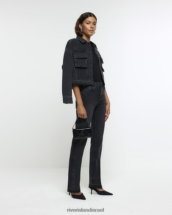 לבוש River Island ג'ינס מעוטר בגזרה דקיקה שָׁחוֹר נשים BDZ4084400