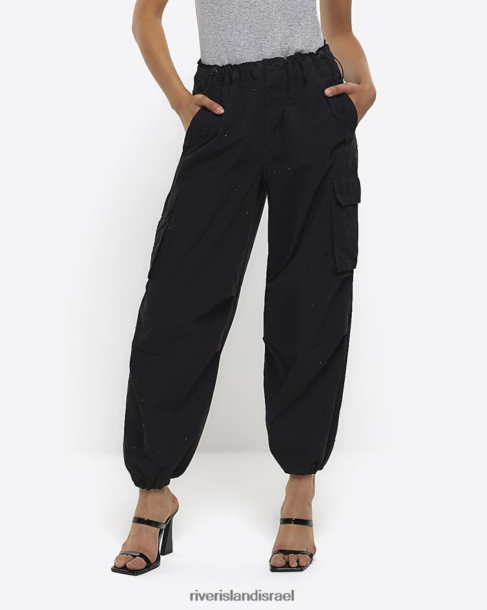 לבוש River Island מכנסי מצנח שרוך עם שרוך שָׁחוֹר נשים BDZ4084401
