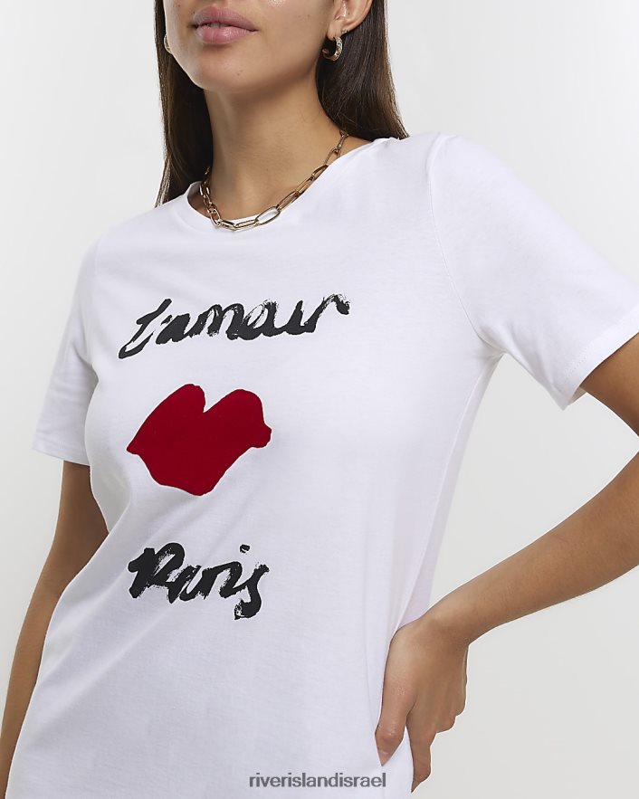 לבוש River Island חולצה גרפית לבן נשים BDZ4084404