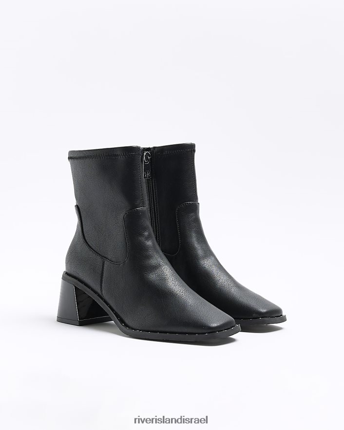 הַנעָלָה River Island מגפי עקב בלוק צמוד מעור מלאכותי שָׁחוֹר נשים BDZ4084405