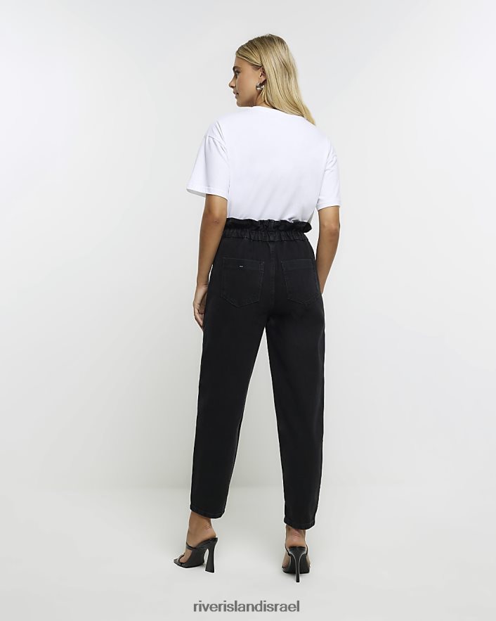 לבוש River Island מכנסי ג'ינס חגורים בשקית נייר שָׁחוֹר נשים BDZ4084408