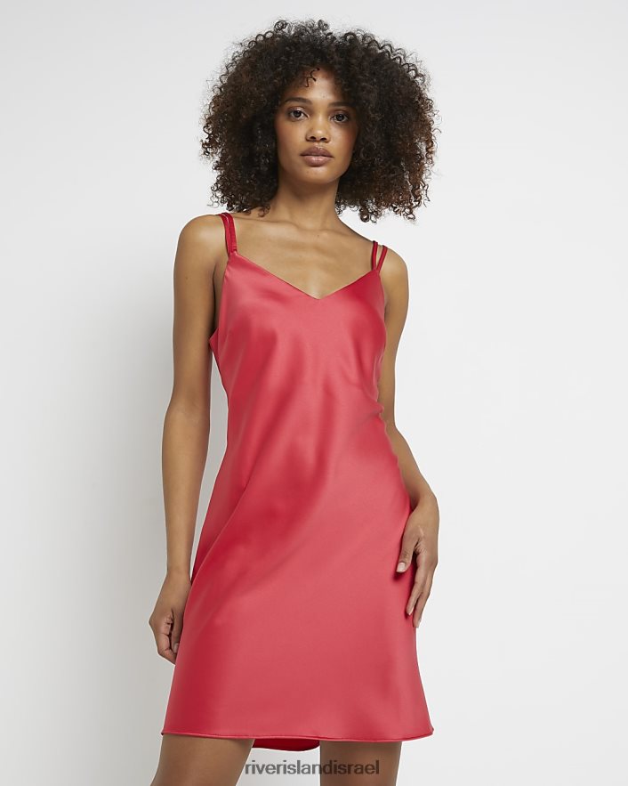 לבוש River Island שמלת מיני סליפ סאטן אָדוֹם נשים BDZ408441