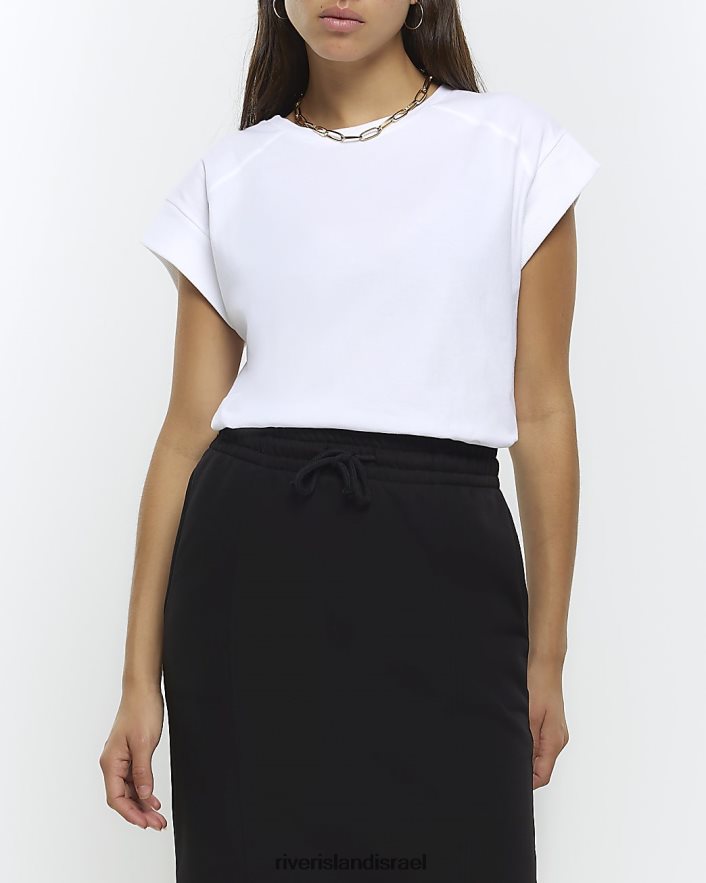 לבוש River Island חולצת טריקו עם שרוול צלעות לבן נשים BDZ4084413