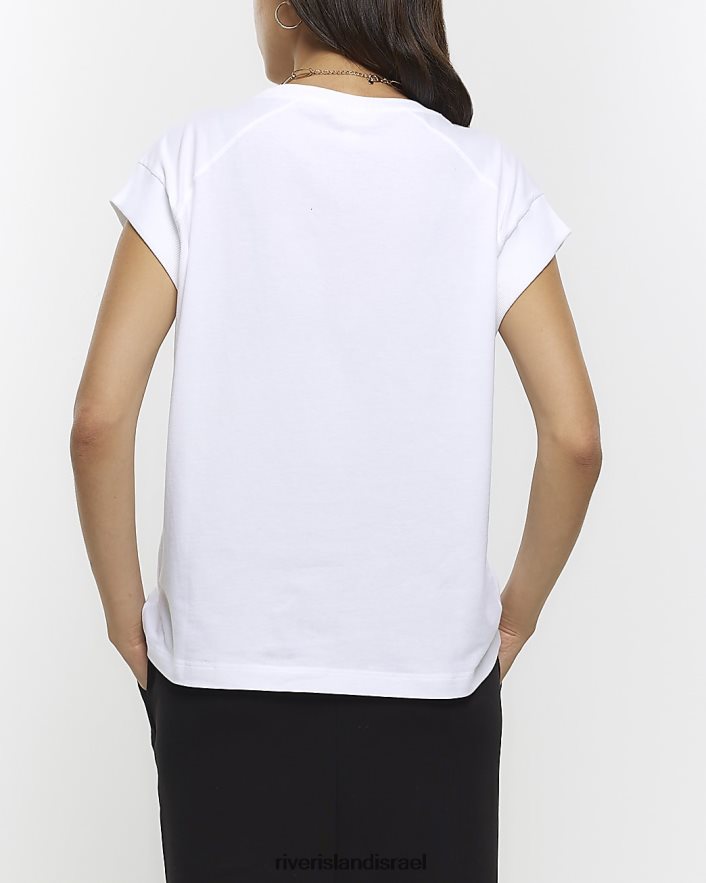 לבוש River Island חולצת טריקו עם שרוול צלעות לבן נשים BDZ4084413