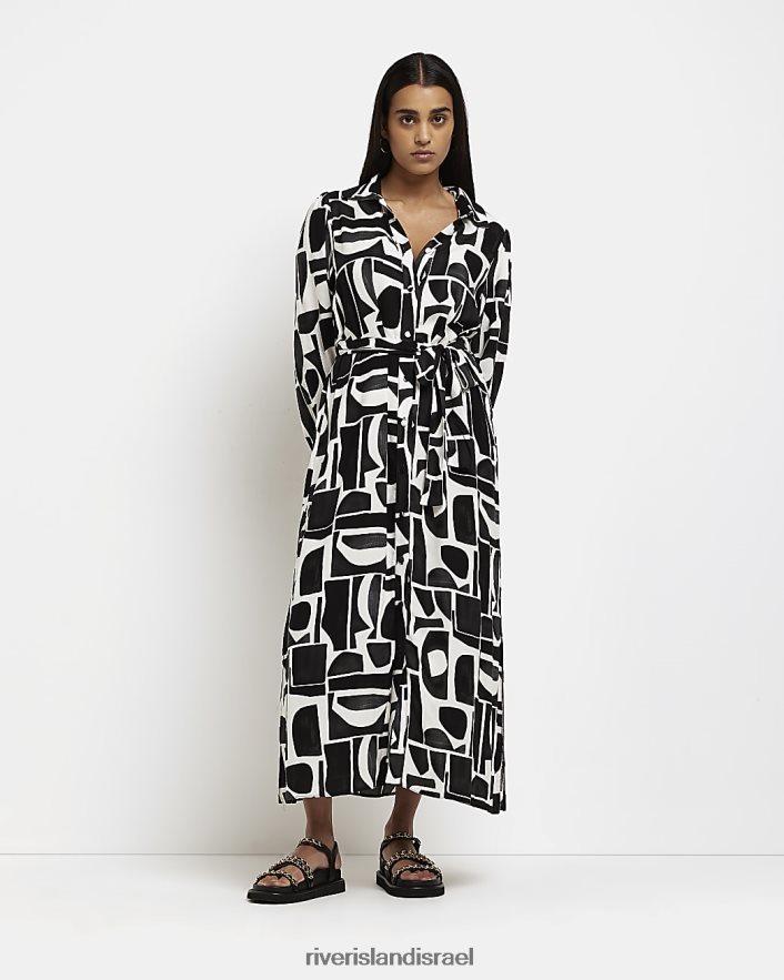 לבוש River Island שמלת חולצת מקסי מודפסת שָׁחוֹר נשים BDZ4084414