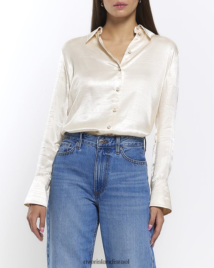 לבוש River Island חולצת אוברסייז סאטן זהב נשים BDZ4084417