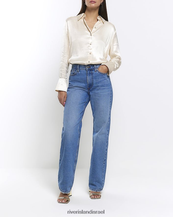 לבוש River Island חולצת אוברסייז סאטן זהב נשים BDZ4084417