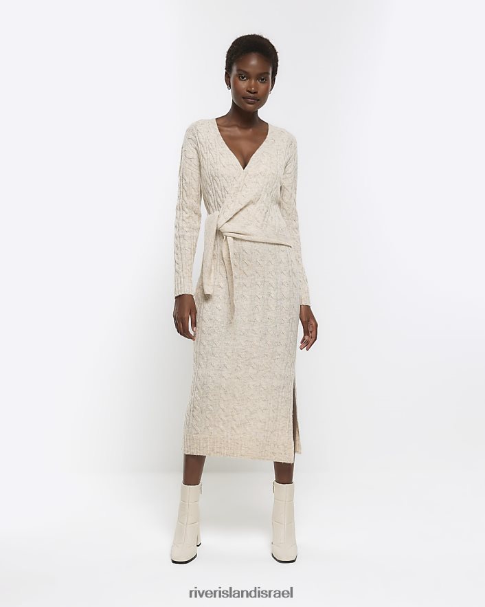 לבוש River Island שמלת מידי סריגת כבלים בז' נשים BDZ4084418