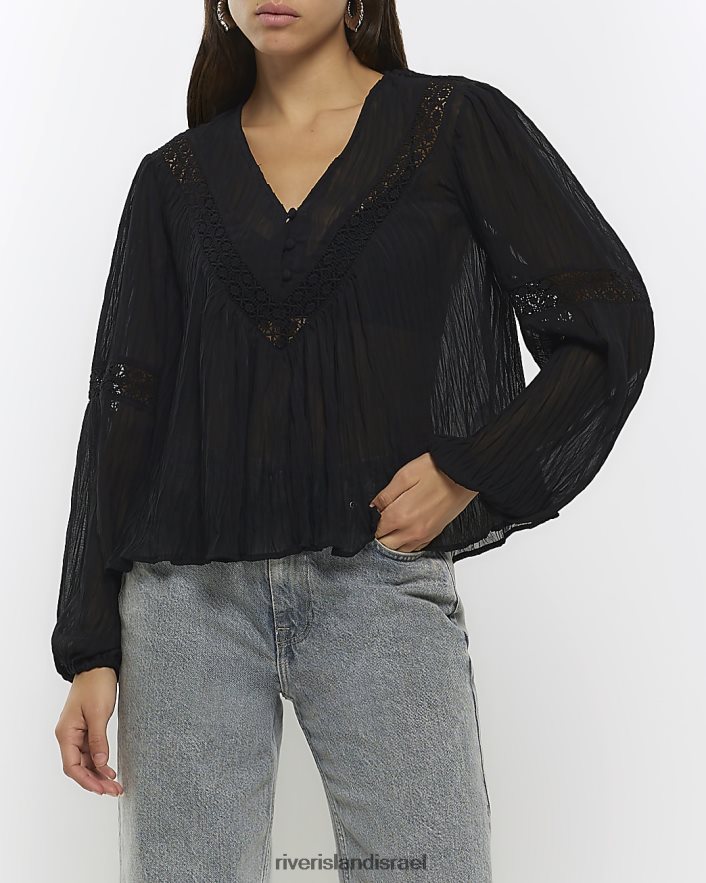 לבוש River Island חולצת תחרה שָׁחוֹר נשים BDZ4084419