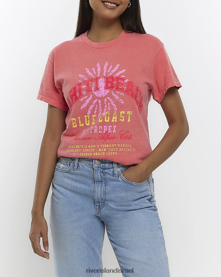 לבוש River Island חולצה גרפית אלמוג נשים BDZ4084422