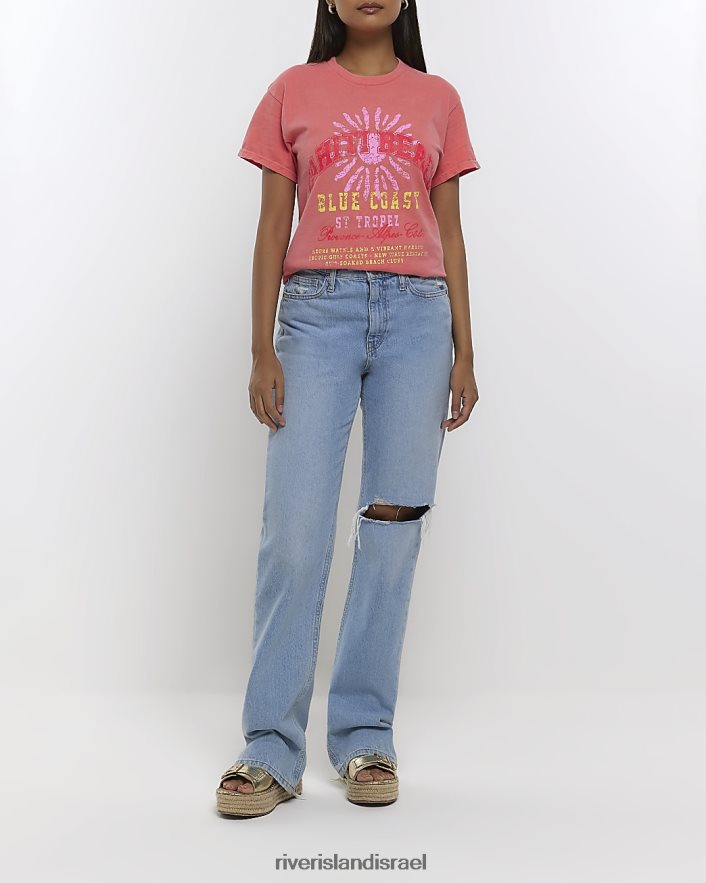 לבוש River Island חולצה גרפית אלמוג נשים BDZ4084422