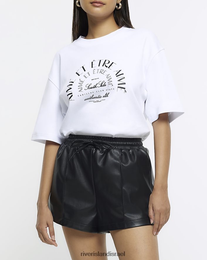 לבוש River Island מכנסיים קצרים אלסטיים מעור מלאכותי שָׁחוֹר נשים BDZ4084424