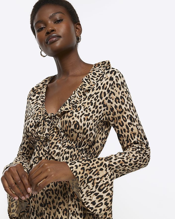 לבוש River Island שמלת מידי תה בהדפס בעלי חיים חום נשים BDZ4084425