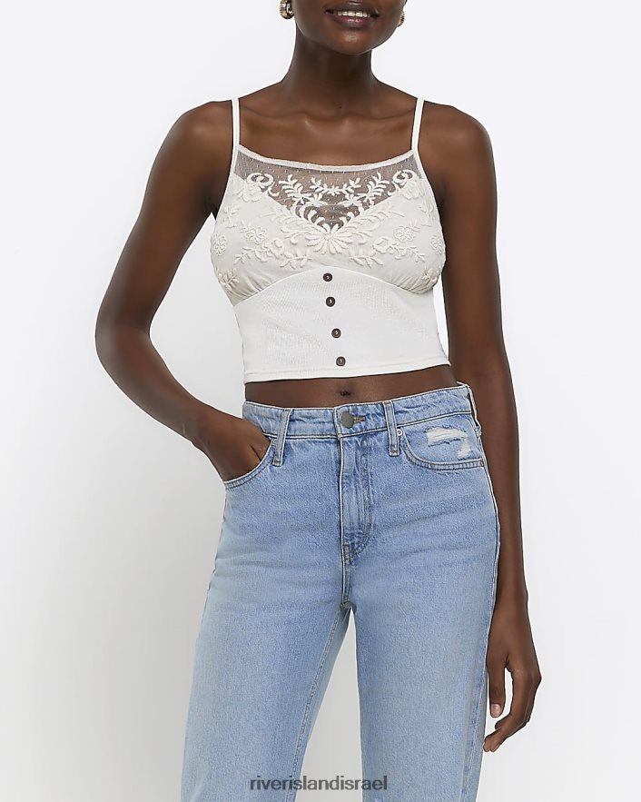 לבוש River Island חלק עליון קמי רקום פרחוני קרם נשים BDZ4084427