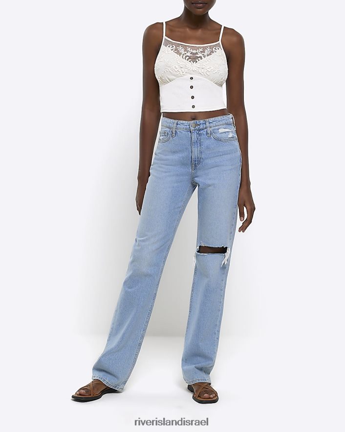 לבוש River Island חלק עליון קמי רקום פרחוני קרם נשים BDZ4084427