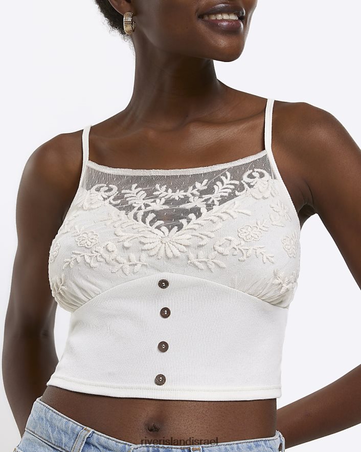 לבוש River Island חלק עליון קמי רקום פרחוני קרם נשים BDZ4084427