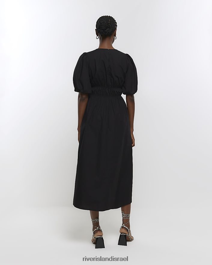 לבוש River Island שמלת מידי עם שרוולים נפוחים שָׁחוֹר נשים BDZ4084431
