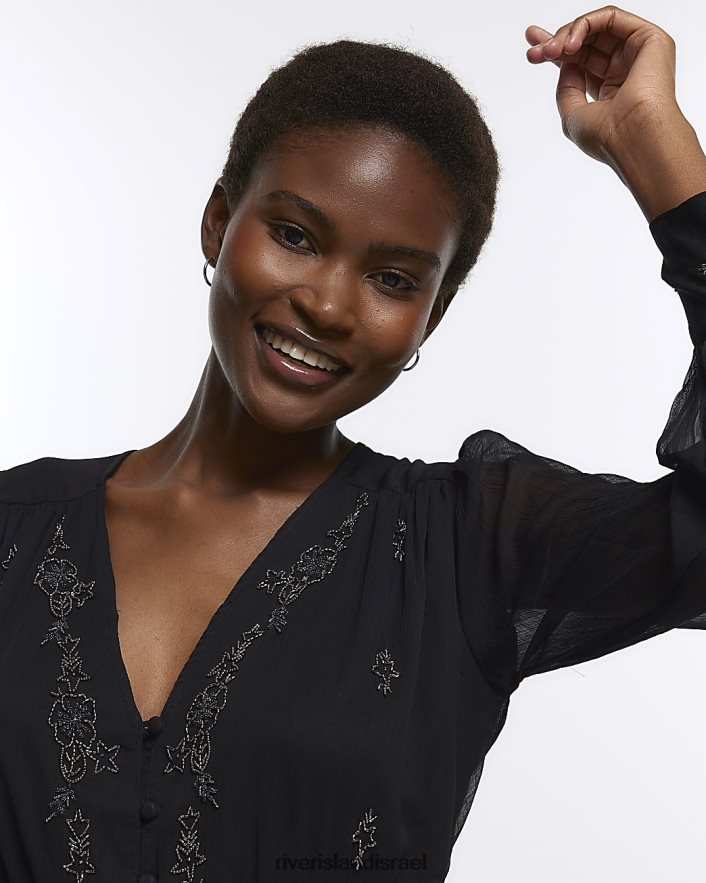 לבוש River Island שמלת מקסי מעוטרת שָׁחוֹר נשים BDZ4084432