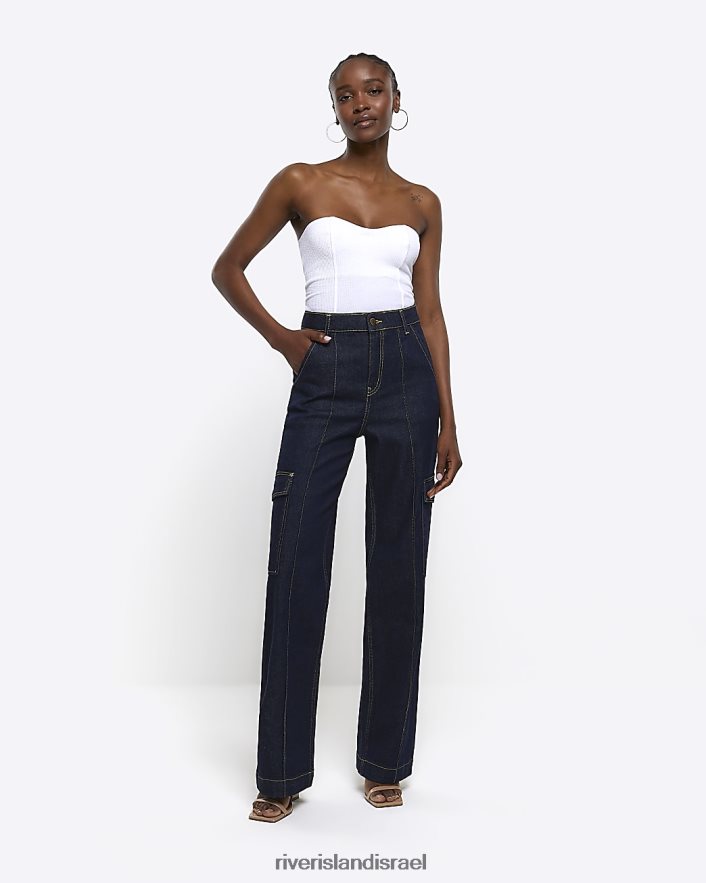 לבוש River Island ג'ינס מטען ישר רגוע מותן גבוה כְּחוֹל נשים BDZ4084440