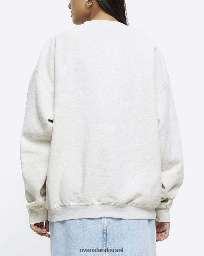 לבוש River Island סווטשירט בהדפס גרפי בז' נשים BDZ4084441