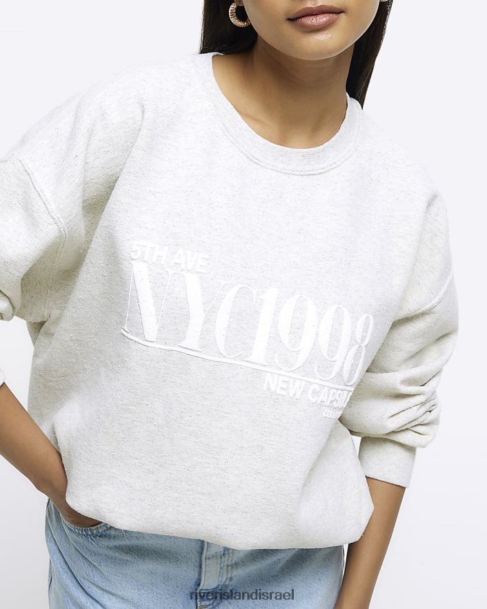 לבוש River Island סווטשירט בהדפס גרפי בז' נשים BDZ4084441