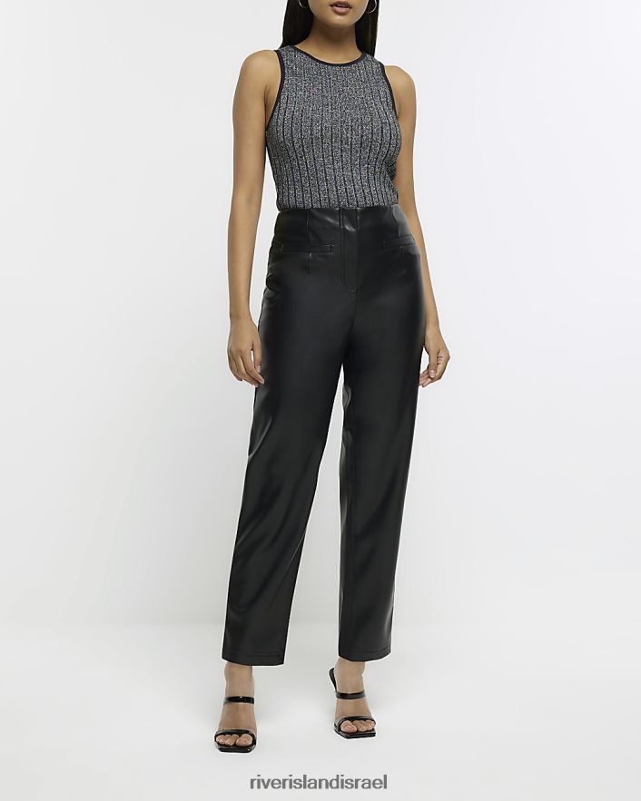 לבוש River Island מכנסי סיגריות מעור מלאכותי שָׁחוֹר נשים BDZ4084442