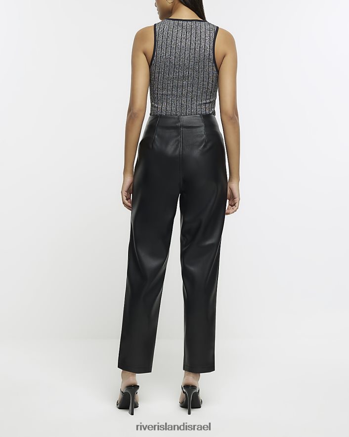 לבוש River Island מכנסי סיגריות מעור מלאכותי שָׁחוֹר נשים BDZ4084442