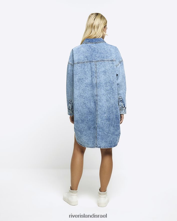 לבוש River Island שמלת חולצת מיני אוברסייז ג'ינס כְּחוֹל נשים BDZ4084444