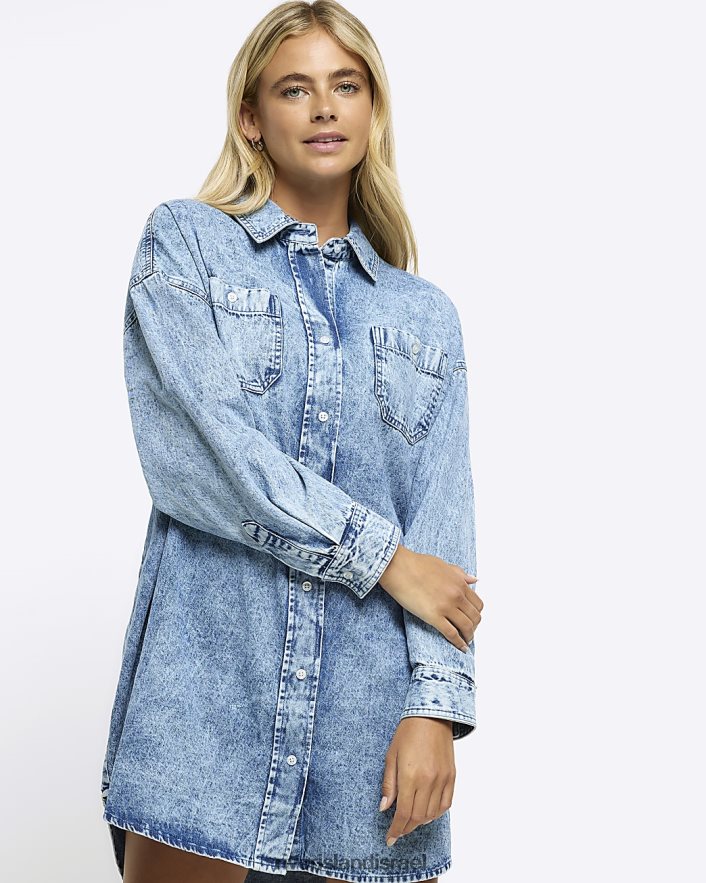 לבוש River Island שמלת חולצת מיני אוברסייז ג'ינס כְּחוֹל נשים BDZ4084444
