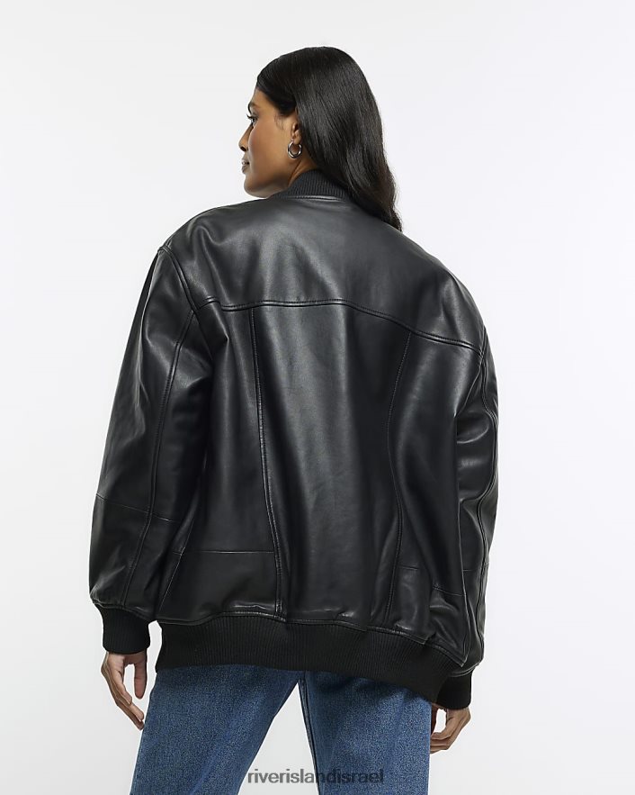 לבוש River Island מעיל בומבר מעור שָׁחוֹר נשים BDZ4084445